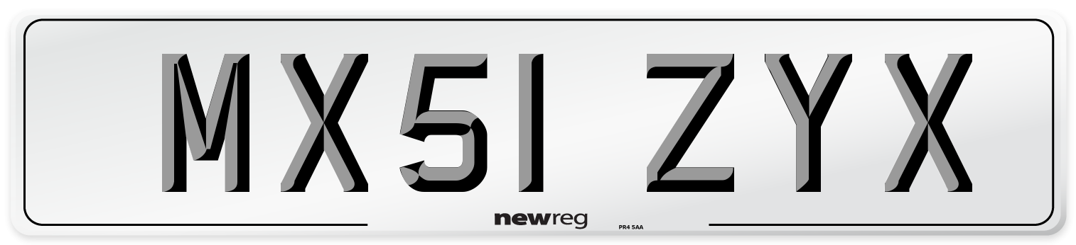 MX51 ZYX Number Plate from New Reg